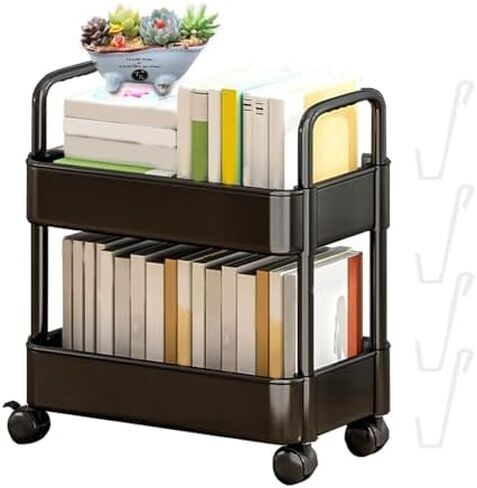 عربة تخزين دوارة، رف كتب دوار على عجلات، عربة تخزين بطبقتين، كتاب متنقل لغرفة النوم وغرفة المعيشة والمنزل والمدرسة رف كتب دوار متعدد الوظائف لسهولة الوصول إليه in Saudi Arabia