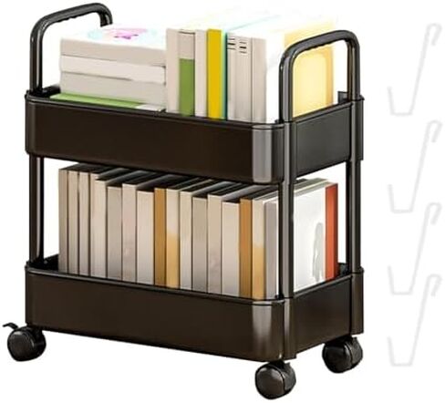 عربة تخزين دوارة، رف كتب دوار على عجلات، عربة تخزين بطبقتين، كتاب متنقل لغرفة النوم وغرفة المعيشة والمنزل والمدرسة رف كتب دوار متعدد الوظائف لسهولة الوصول إليه in Saudi Arabia