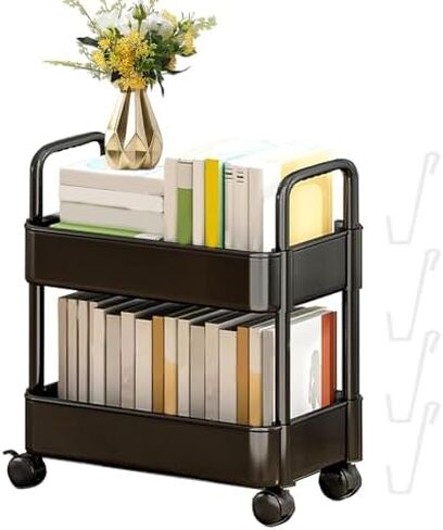 عربة تخزين دوارة، رف كتب دوار على عجلات، عربة تخزين بطبقتين، كتاب متنقل لغرفة النوم وغرفة المعيشة والمنزل والمدرسة رف كتب دوار متعدد الوظائف لسهولة الوصول إليه in Saudi Arabia
