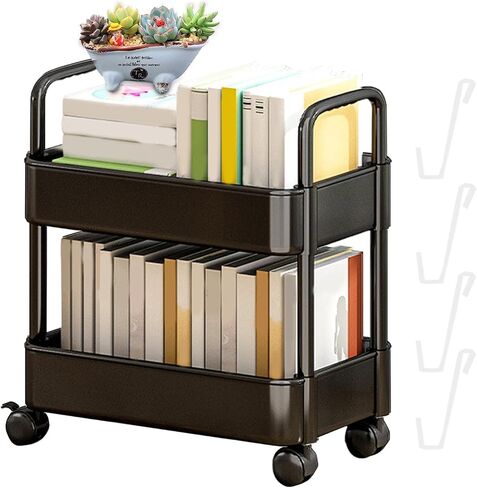 عربة تخزين دوارة، رف كتب دوار على عجلات، عربة تخزين بطبقتين، كتاب متنقل لغرفة النوم وغرفة المعيشة والمنزل والمدرسة رف كتب دوار متعدد الوظائف لسهولة الوصول إليه in Saudi Arabia