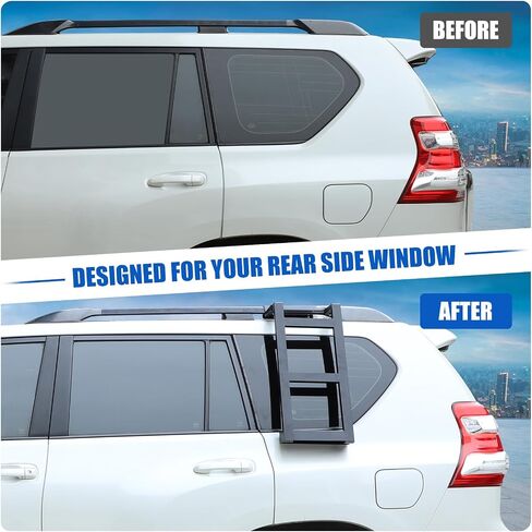 سلم جانبي للنافذة الخلفية متوافق مع Toyota Land Cruiser Prado 150 2010-2023، سلم رف سقف السيارة من الألومنيوم، ملحقات دعامة تثبيت سلم النافذة الجانبية الخلفية (الجانب الأيسر) in Kuwait