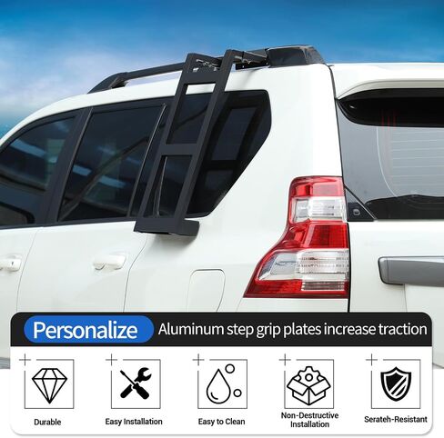 سلم جانبي للنافذة الخلفية متوافق مع Toyota Land Cruiser Prado 150 2010-2023، سلم رف سقف السيارة من الألومنيوم، ملحقات دعامة تثبيت سلم النافذة الجانبية الخلفية (الجانب الأيسر) in Kuwait