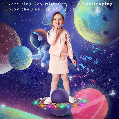 كرة بوجو ملونة بإضاءة LED مع موسيقى - لعبة كرة قفز بخدعة توازن ممتعة للأطفال، مثالية للعب في الهواء الطلق والداخلي، هدية للأولاد والبنات حتى 200 رطل في عيد الميلاد (وردي) in Kuwait