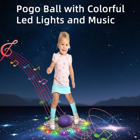 كرة بوجو ملونة بإضاءة LED مع موسيقى - لعبة كرة قفز بخدعة توازن ممتعة للأطفال، مثالية للعب في الهواء الطلق والداخلي، هدية للأولاد والبنات حتى 200 رطل في عيد الميلاد (وردي) in Kuwait