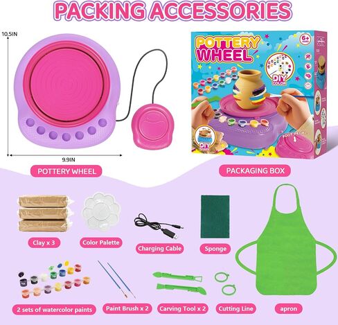 Pottery Wheel for Kids, Arts & Crafts Pottery Painting Toys Kit for Kids Ages 8-12, Art Supplies with 3 Pack Air Dry Clay and Clay Tools, Birthday Christmas Gift for Girls Boys 6 7 8 9 10 11 12 in Saudi Arabia