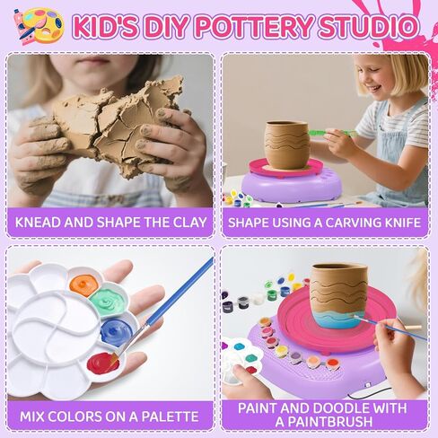 Pottery Wheel for Kids, Arts & Crafts Pottery Painting Toys Kit for Kids Ages 8-12, Art Supplies with 3 Pack Air Dry Clay and Clay Tools, Birthday Christmas Gift for Girls Boys 6 7 8 9 10 11 12 in Saudi Arabia