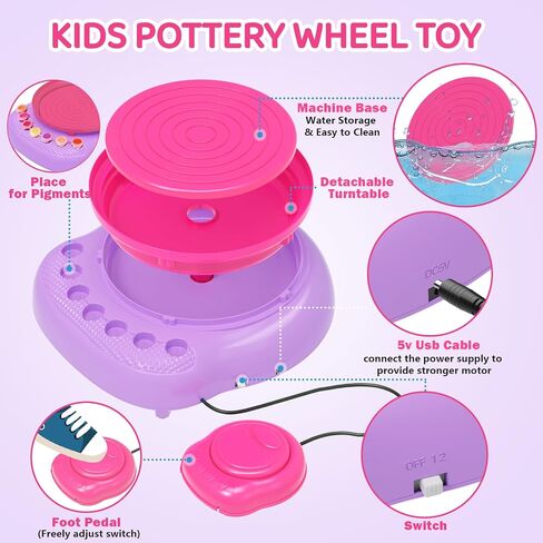 Pottery Wheel for Kids, Arts & Crafts Pottery Painting Toys Kit for Kids Ages 8-12, Art Supplies with 3 Pack Air Dry Clay and Clay Tools, Birthday Christmas Gift for Girls Boys 6 7 8 9 10 11 12 in Saudi Arabia