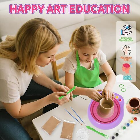 Pottery Wheel for Kids, Arts & Crafts Pottery Painting Toys Kit for Kids Ages 8-12, Art Supplies with 3 Pack Air Dry Clay and Clay Tools, Birthday Christmas Gift for Girls Boys 6 7 8 9 10 11 12 in Saudi Arabia