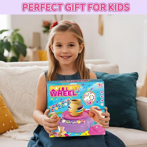 Pottery Wheel for Kids, Arts & Crafts Pottery Painting Toys Kit for Kids Ages 8-12, Art Supplies with 3 Pack Air Dry Clay and Clay Tools, Birthday Christmas Gift for Girls Boys 6 7 8 9 10 11 12 in Saudi Arabia