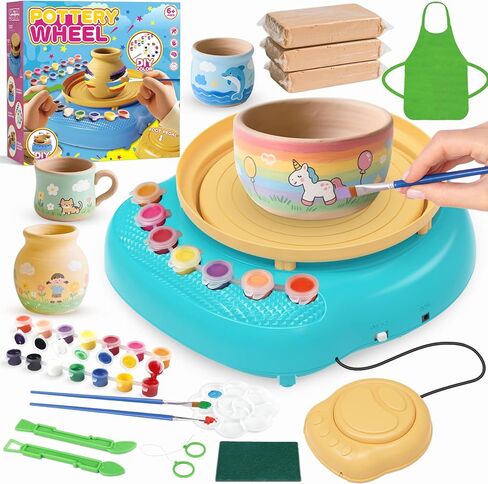 Pottery Wheel for Kids, Arts & Crafts Pottery Painting Toys Kit for Kids Ages 8-12, Art Supplies with 3 Pack Air Dry Clay and Clay Tools, Birthday Christmas Gift for Girls Boys 6 7 8 9 10 11 12 in Saudi Arabia
