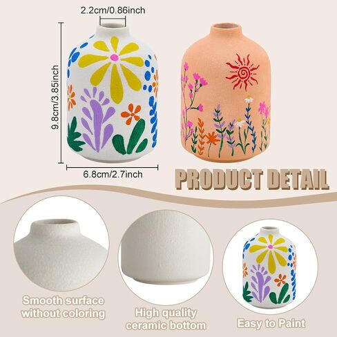 WEBEEDY 4 Sets Ceramic Vases Painting Kit for Adults Beginner Unpainted White Ceramic Pottery Vase with Butterfly Flower Stencils, Paint, Brushes, Palette Unique Gift Fun Activity Home Decor in Saudi Arabia