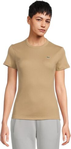 Lacoste Womens Slim Fit Ribbed Cotton T-Shirt in Kuwait