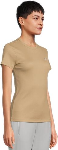 Lacoste Womens Slim Fit Ribbed Cotton T-Shirt in Kuwait