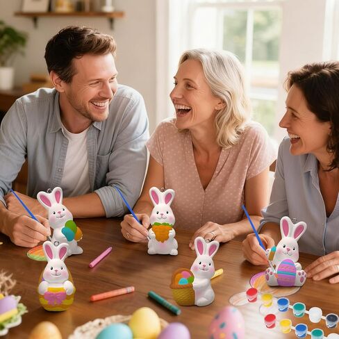 Roundfunny 12 PCS يوم من الحرف الجمجمة السكر الميتة للبالغين السيراميك لطلاء التماثيل المعلقة ثلاثية الأبعاد حرفة جاهزة لطلاء التماثيل الخاصة بك للجمجمة لديكور نشاط الفنون DIY in Kuwait