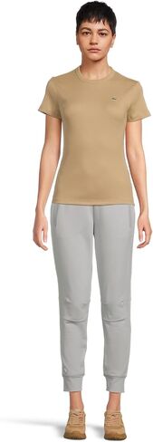 Lacoste Womens Slim Fit Ribbed Cotton T-Shirt in Kuwait