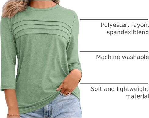 AUTOMET Women's 3/4 Length Sleeve Tops Crew Neck Casual Tunics Dressy Pleated T Shirts Summer Blouses 2025 in Saudi Arabia