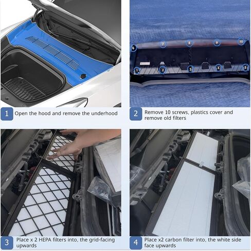 مجموعة فلاتر الهواء الكربونية HEPA من Tesla Model Y - (2x مرشحات HEPA و2x مرشحات كربون لكل عبوة) - 4 عبوات في كل عبوة مع أدوات التثبيت in Kuwait