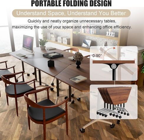 Folding Conference Room Tables Modular Office Conference Table,Mobile Training Table Rolling Seminar Tables with Wheels,Easy to Assemble,Modern Flip Top Meeting Seminar Table for Office,classr (10) in Saudi Arabia