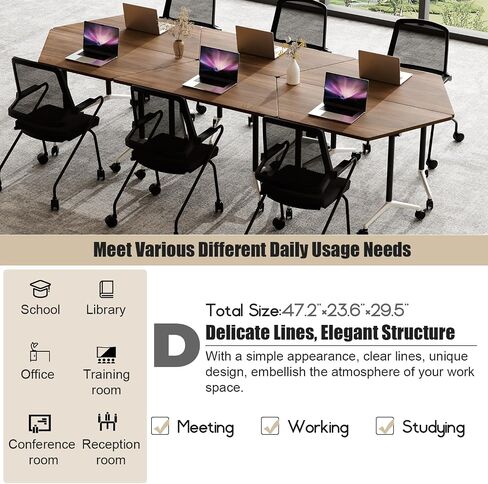 Folding Conference Room Tables Modular Office Conference Table,Mobile Training Table Rolling Seminar Tables with Wheels,Easy to Assemble,Modern Flip Top Meeting Seminar Table for Office,classr (10) in Saudi Arabia