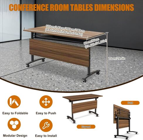 Folding Conference Table,Mobile Table with Four Locking Wheels,Rectangle Meeting Seminar Tables,Modular Conference Room Tables with Flip Top,Foldable Meeting Training Room Table (8, 1619A, 70.8in) in Saudi Arabia