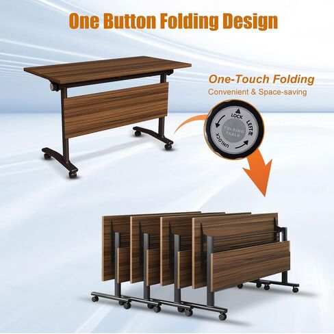 Folding Conference Table,Mobile Table with Four Locking Wheels,Rectangle Meeting Seminar Tables,Modular Conference Room Tables with Flip Top,Foldable Meeting Training Room Table (8, 1619A, 70.8in) in Saudi Arabia