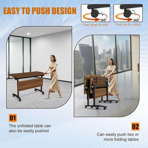 Folding Conference Table,Mobile Table with Four Locking Wheels,Rectangle Meeting Seminar Tables,Modular Conference Room Tables with Flip Top,Foldable Meeting Training Room Table (8, 1619A, 70.8in) in Saudi Arabia