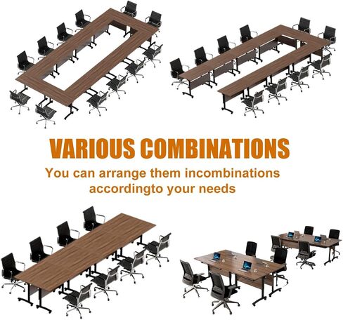 Folding Conference Table,Mobile Table with Four Locking Wheels,Rectangle Meeting Seminar Tables,Modular Conference Room Tables with Flip Top,Foldable Meeting Training Room Table (8, 1619A, 70.8in) in Saudi Arabia