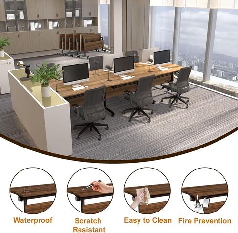 Folding Conference Table,Mobile Table with Four Locking Wheels,Rectangle Meeting Seminar Tables,Modular Conference Room Tables with Flip Top,Foldable Meeting Training Room Table (8, 1619A, 70.8in) in Saudi Arabia