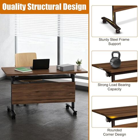 Folding Conference Table,Mobile Table with Four Locking Wheels,Rectangle Meeting Seminar Tables,Modular Conference Room Tables with Flip Top,Foldable Meeting Training Room Table (8, 1619A, 70.8in) in Saudi Arabia