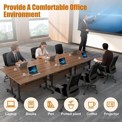 Folding Conference Table,Mobile Table with Four Locking Wheels,Rectangle Meeting Seminar Tables,Modular Conference Room Tables with Flip Top,Foldable Meeting Training Room Table (8, 1619A, 70.8in) in Saudi Arabia