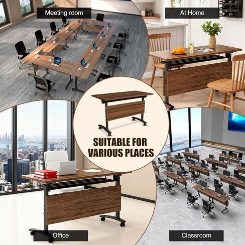 Folding Conference Table,Mobile Table with Four Locking Wheels,Rectangle Meeting Seminar Tables,Modular Conference Room Tables with Flip Top,Foldable Meeting Training Room Table (8, 1619A, 70.8in) in Saudi Arabia