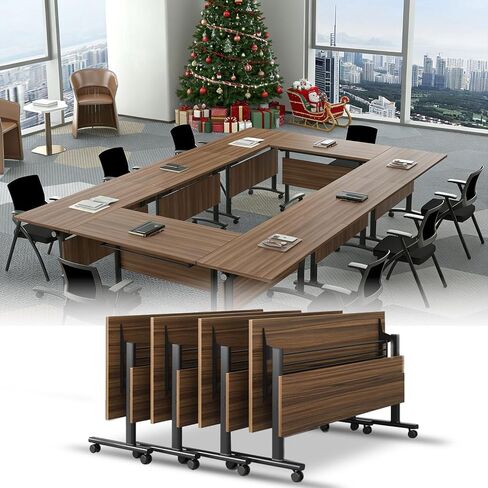Folding Conference Table,Mobile Table with Four Locking Wheels,Rectangle Meeting Seminar Tables,Modular Conference Room Tables with Flip Top,Foldable Meeting Training Room Table (8, 1619A, 70.8in) in Saudi Arabia