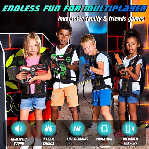 Laser Tag: Laser Tag Guns Set of 4 with Vests, Infrared Lazer Tag Game, Laser Tag Set 4 Player for Kids Adults, Toys for Kids Ages 6 7 8 9 10 11 12+ Year Old Boy Christmas Birthday Gift in Saudi Arabia