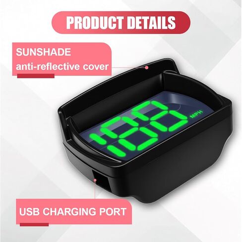 عداد السرعة الرقمي HUD GPS للسيارة، شاشة عرض كبيرة بخط LED MPH للسيارة مع توصيل وتشغيل كابل USB، عداد سرعة السيارة العالمي لعربة الجولف والشاحنات وسيارات الدفع الرباعي والدراجات النارية (MP/H) in Kuwait