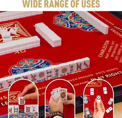 حصيرة جونغ، 32.4 × 32.4 بوصة تقلل الضوضاء مضادة للانزلاق حصيرة جونغ للطاولة، سجادة طاولة ماهجونغ للبوكر، البطاقة، سجادة طاولة ألعاب الطاولة، ألعاب البلاط، الدومينو (أحمر) in Kuwait