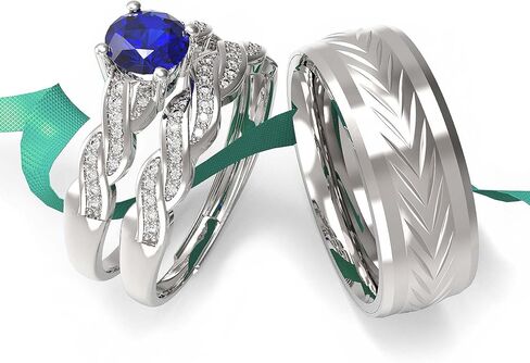 LOVERSRING Couple Ring Bridal Set His Hers White Gold Plated CZ Stainless Steel Wedding Ring Band Set in Saudi Arabia