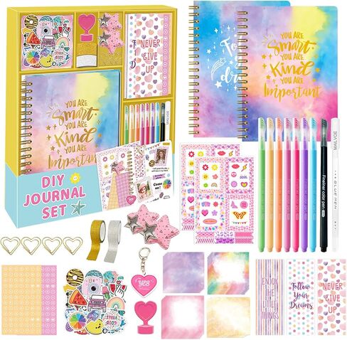 طقم مجلة Pure Vie DIY للفتيات من عمر 8 إلى 14 عامًا، مجموعة أدوات الحرف الفنية للمذكرات للفتيات المراهقات والمراهقات، مجموعة ألعاب سجل القصاصات ولوازم المذكرات الإبداعية مع ملصق دفتر الملاحظات - أفكار هدايا عيد الميلاد اللطيفة والممتعة in Kuwait