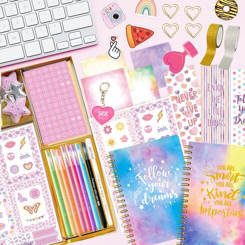 طقم مجلة Pure Vie DIY للفتيات من عمر 8 إلى 14 عامًا، مجموعة أدوات الحرف الفنية للمذكرات للفتيات المراهقات والمراهقات، مجموعة ألعاب سجل القصاصات ولوازم المذكرات الإبداعية مع ملصق دفتر الملاحظات - أفكار هدايا عيد الميلاد اللطيفة والممتعة in Kuwait