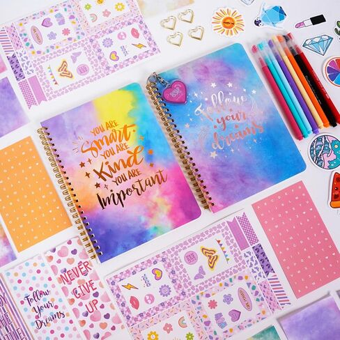 طقم مجلة Pure Vie DIY للفتيات من عمر 8 إلى 14 عامًا، مجموعة أدوات الحرف الفنية للمذكرات للفتيات المراهقات والمراهقات، مجموعة ألعاب سجل القصاصات ولوازم المذكرات الإبداعية مع ملصق دفتر الملاحظات - أفكار هدايا عيد الميلاد اللطيفة والممتعة in Kuwait