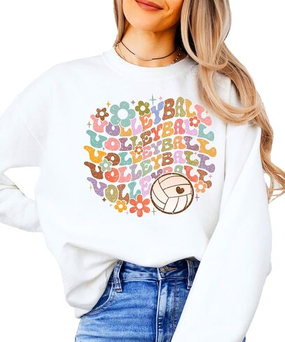 Olive Loves Apple Trendy Volleyball Sweatshirt School Pride Retro Sweater for Adults and Teens in Saudi Arabia