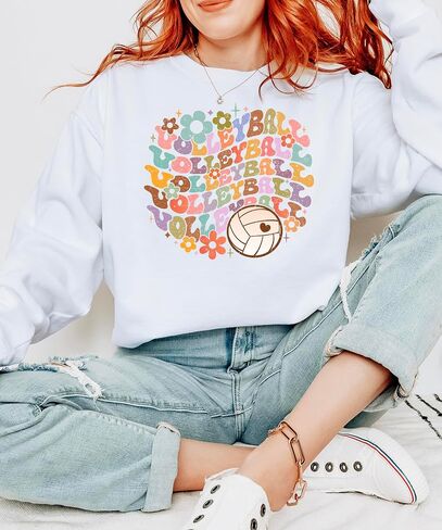 Olive Loves Apple Trendy Volleyball Sweatshirt School Pride Retro Sweater for Adults and Teens in Saudi Arabia