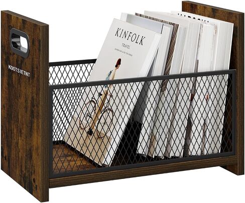 KOOTSIETNT Vintage Rustic Magazine Rack Furniture 15.35x8.7x11.8 Inch, with Handles and Mesh Design for Books, Newspapers Office fumiture Furniture made from wood or substitutes for wood in Saudi Arabia