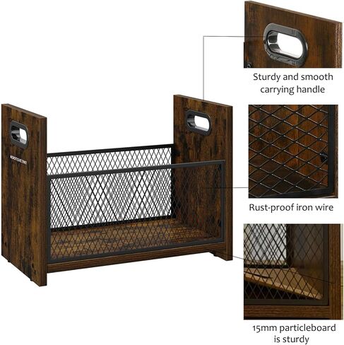 KOOTSIETNT Vintage Rustic Magazine Rack Furniture 15.35x8.7x11.8 Inch, with Handles and Mesh Design for Books, Newspapers Office fumiture Furniture made from wood or substitutes for wood in Saudi Arabia