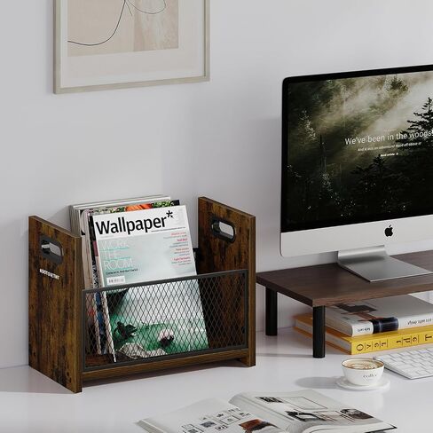 KOOTSIETNT Vintage Rustic Magazine Rack Furniture 15.35x8.7x11.8 Inch, with Handles and Mesh Design for Books, Newspapers Office fumiture Furniture made from wood or substitutes for wood in Saudi Arabia