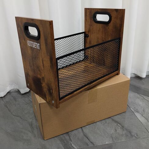 KOOTSIETNT Vintage Rustic Magazine Rack Furniture 15.35x8.7x11.8 Inch, with Handles and Mesh Design for Books, Newspapers Office fumiture Furniture made from wood or substitutes for wood in Saudi Arabia