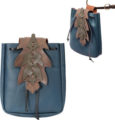 PROCOS Medieval Drawstring PU Leather Belt Pouch Renaissance Vintage Waist Bag Coin Purse for LARP Pirate Gothic Accessories (Black) in Kuwait