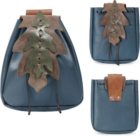 PROCOS Medieval Drawstring PU Leather Belt Pouch Renaissance Vintage Waist Bag Coin Purse for LARP Pirate Gothic Accessories (Black) in Kuwait