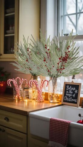 Artificial Christmas Norfolk Pine Branches - 3 Pcs 27.5" Real Touch Faux Greenery Stems with Red Berry Pine Cones Picks for Vases Xmas Tree DIY Craft Wreaths Garland Holiday Outdoor Indoor Decor in Saudi Arabia