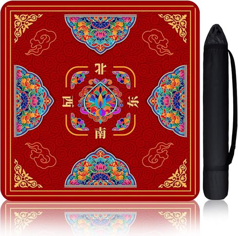 Mahjong Mat for Table, Mahjong Table Mat Red Flower 31x 31in, Non-Slip Noise Reduction Mah Jong Mat with Carrying Bag, Game Table Cover for Mahjongs Poker Card Dominoes, Christmas Birthday Gift in Saudi Arabia