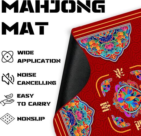 Mahjong Mat for Table, Mahjong Table Mat Red Flower 31x 31in, Non-Slip Noise Reduction Mah Jong Mat with Carrying Bag, Game Table Cover for Mahjongs Poker Card Dominoes, Christmas Birthday Gift in Saudi Arabia
